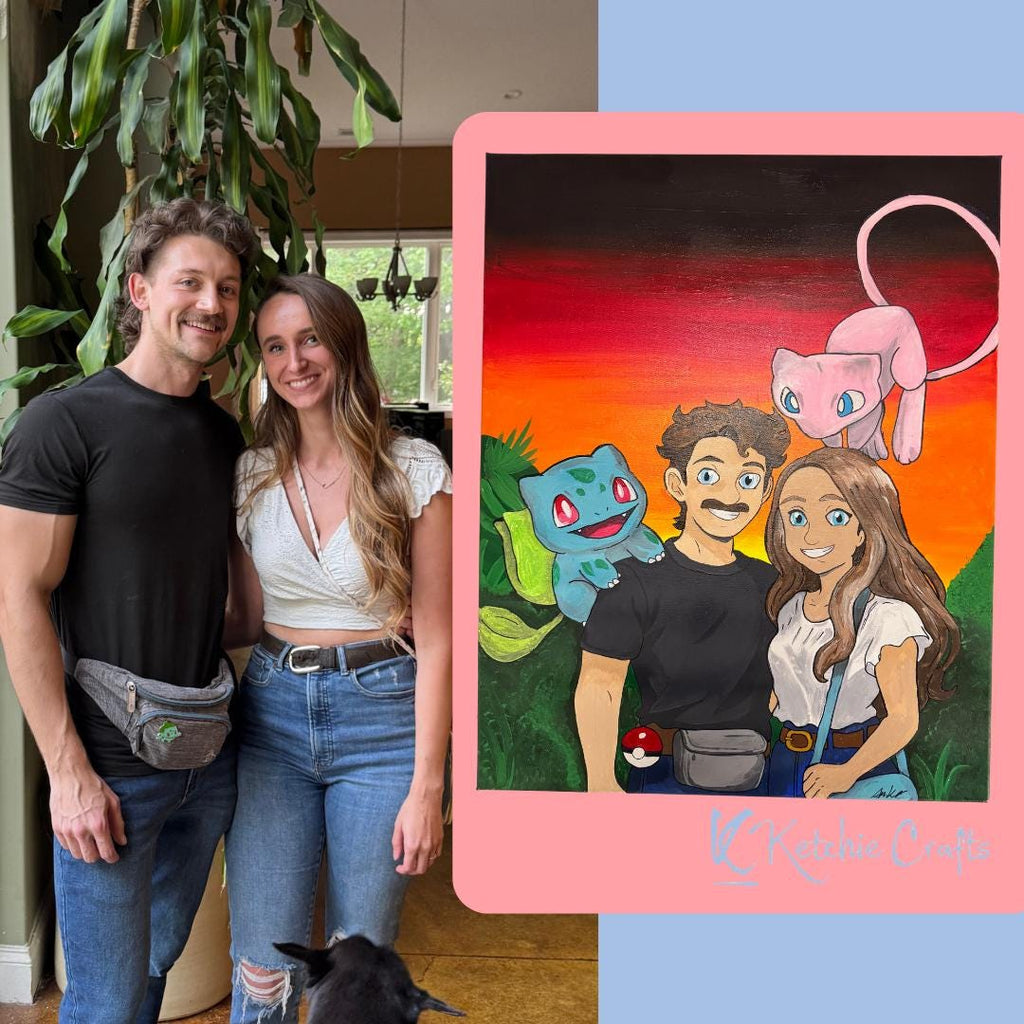 Custom Couple Portrait with Your Favorite Characters Hand Painted Pokemon Disney Style Anniversary Gift Personalized Canvas Painting