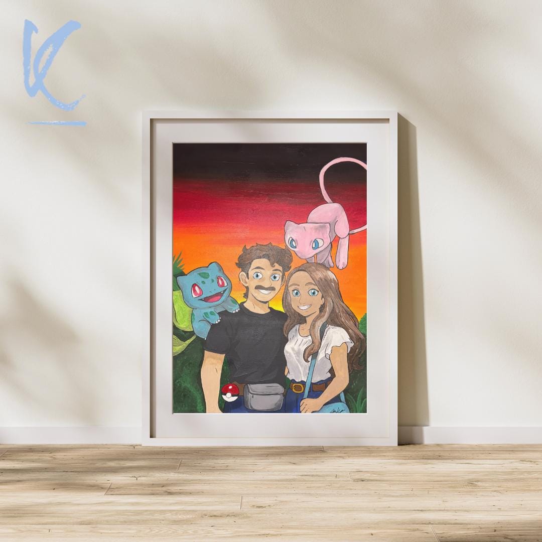 Custom Couple Portrait with Your Favorite Characters Hand Painted Pokemon Disney Style Anniversary Gift Personalized Canvas Painting