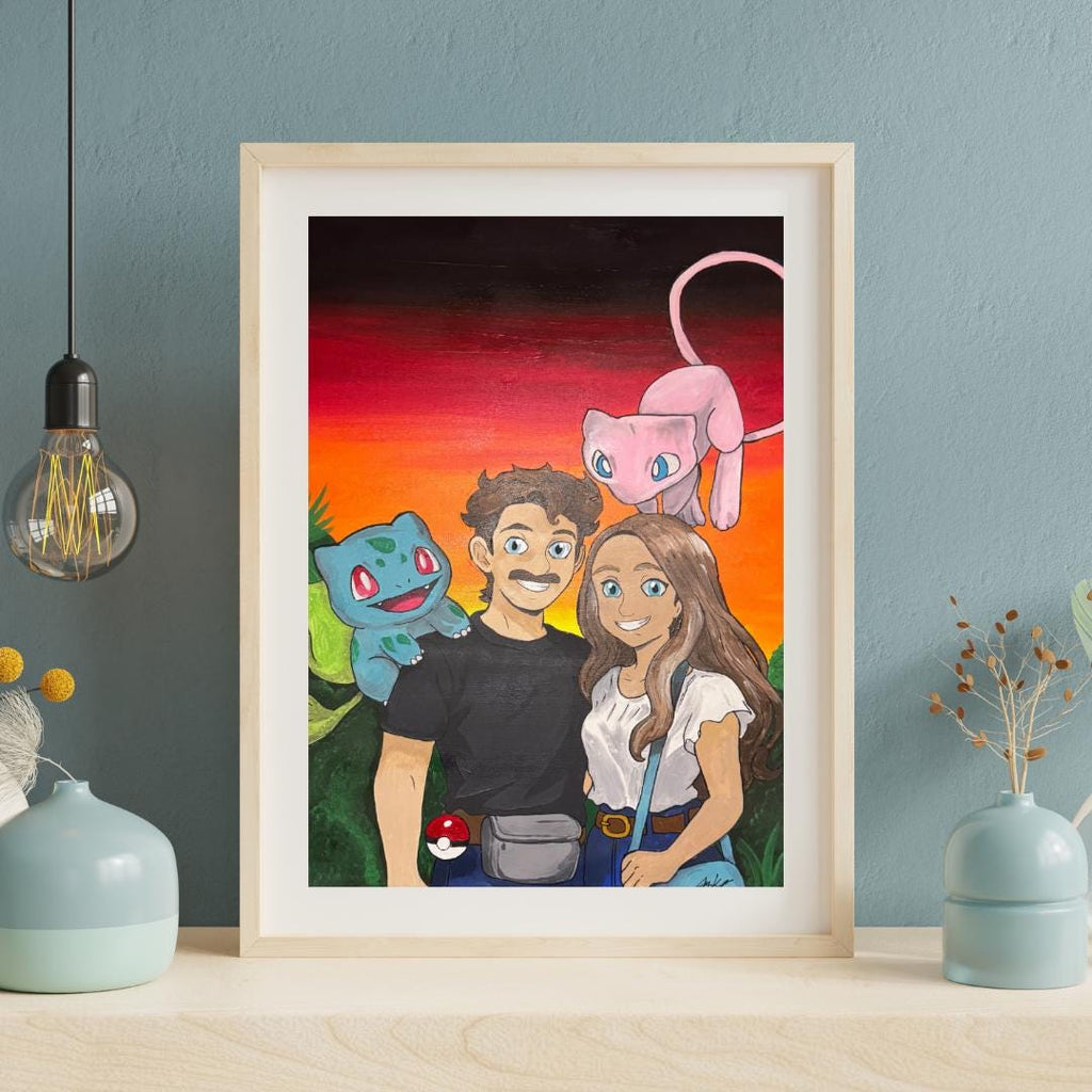 Custom Couple Portrait with Your Favorite Characters Hand Painted Pokemon Disney Style Anniversary Gift Personalized Canvas Painting